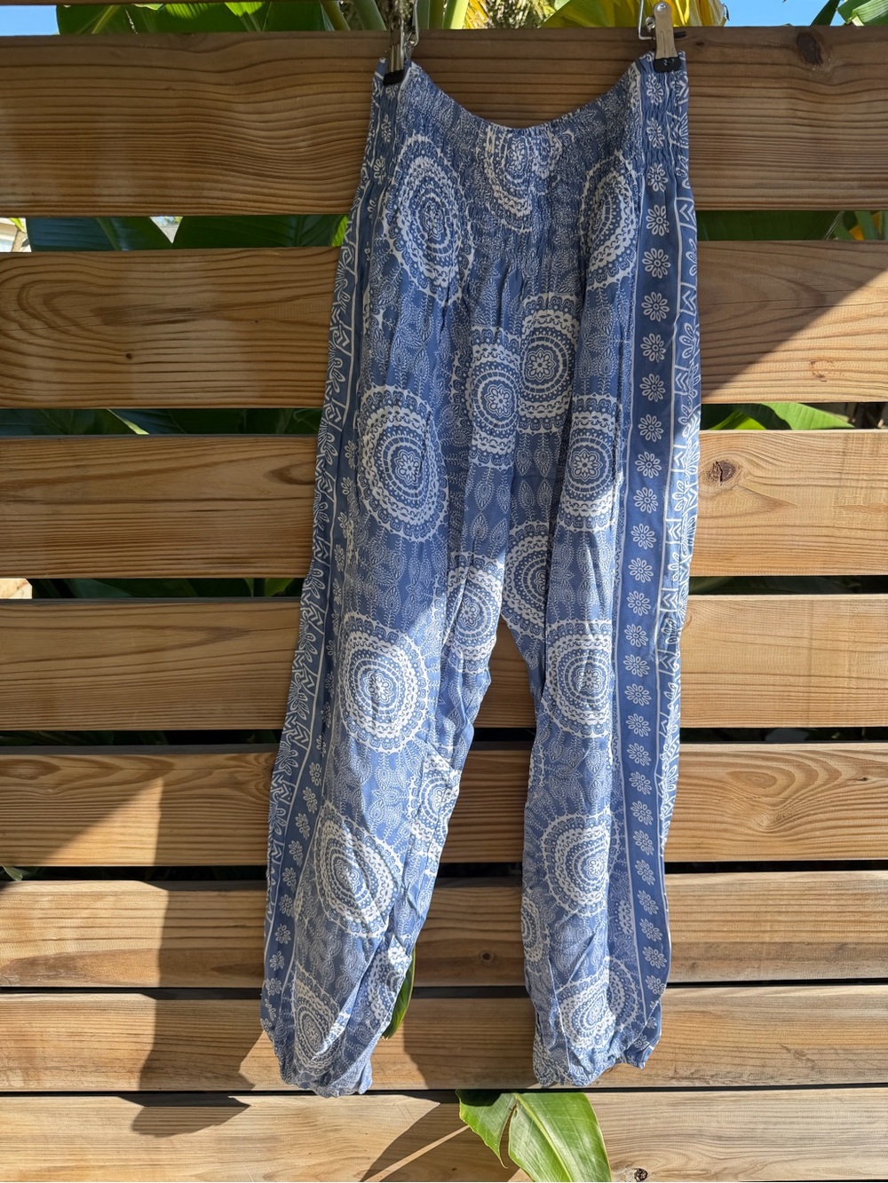 Blue Patterned Casual Pants